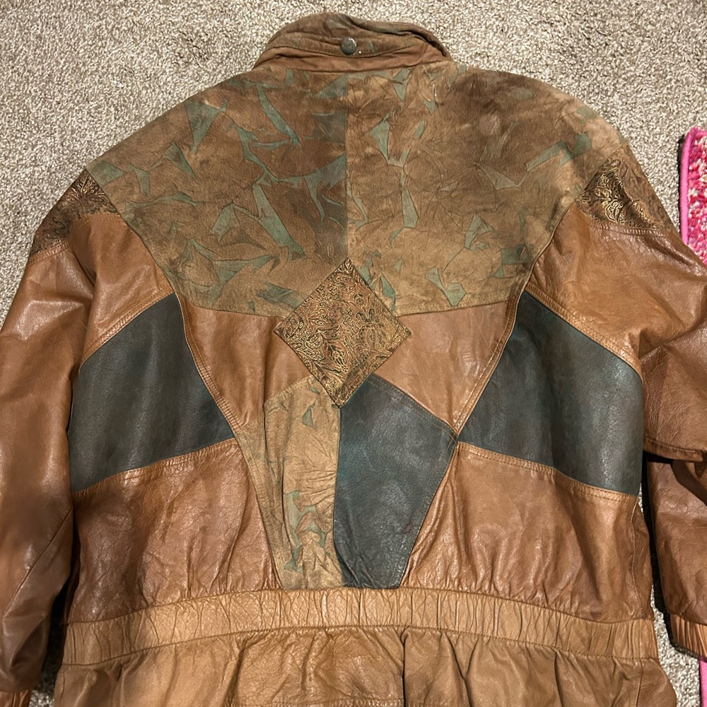 100% Leather Brown Patchwork Jacket - image 2